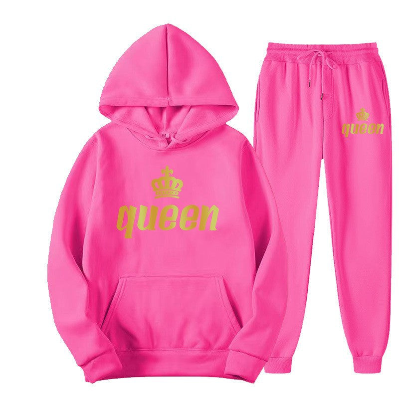Fleece Lined Hoodie and Sweatpants Set for Men and Women,Print 2-Piece