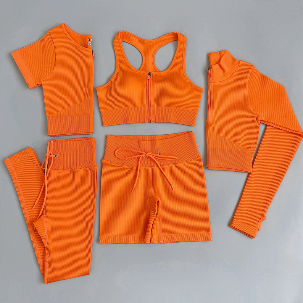 2/3/5PC Women's tracksuit Seamless Yoga Set Workout Sportswear Gym Clothing Drawstring High Waist  Leggings Fitness Sports Suits