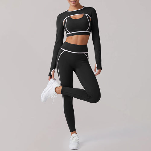 Bare-Feel Yoga Workout Set for Women, High-End Crop Top with Shockproof Sports Bra and Running Leggings Set