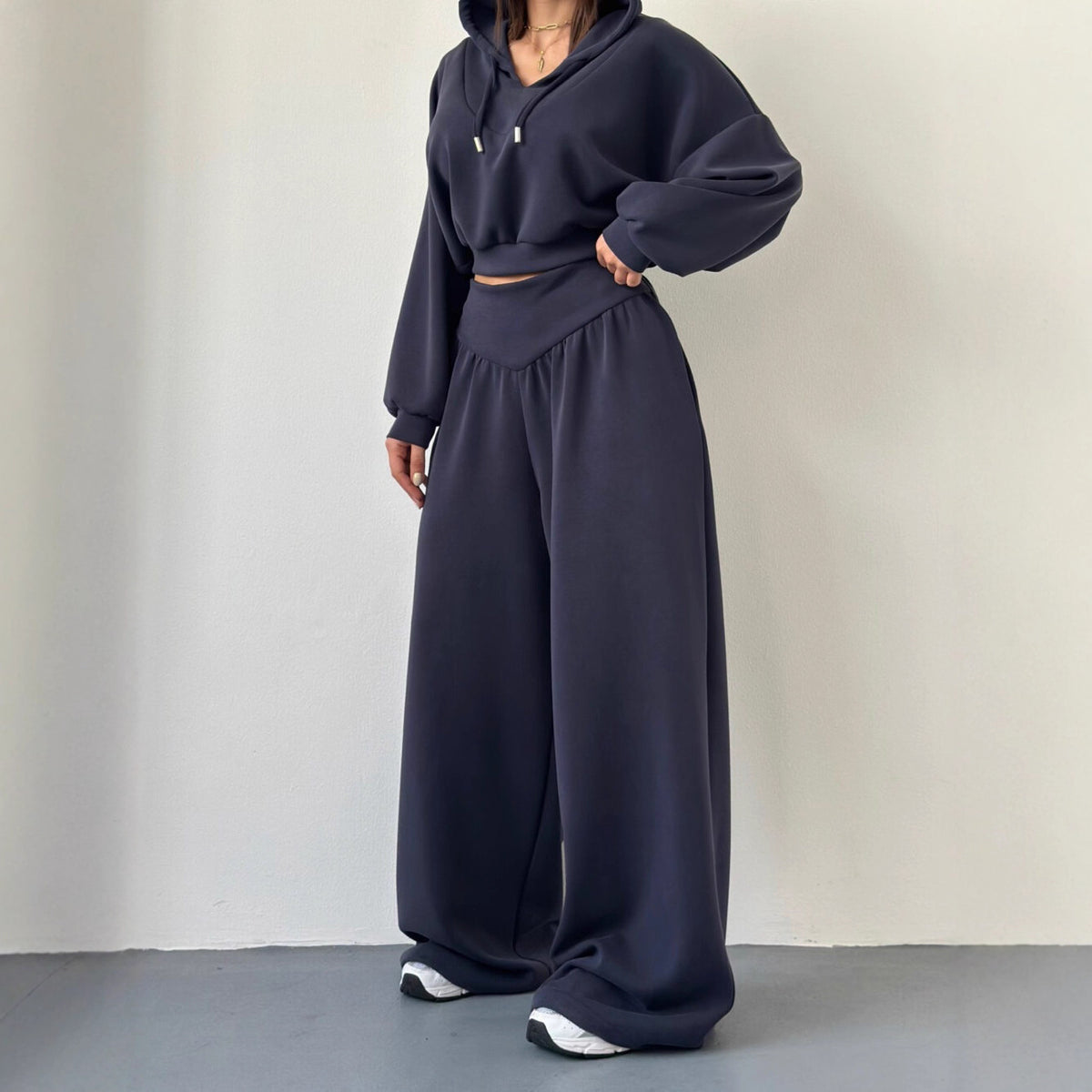Casual Matching Set for Women, V-Neck Hooded Long Sleeve Sweatshirt and Casual Pants Two-Piece Set