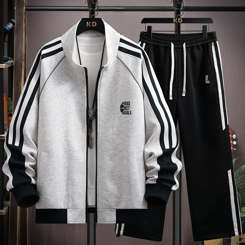Men's  Zip-Up Stand Collar Hoodie Sweatpants Two-Piece Set