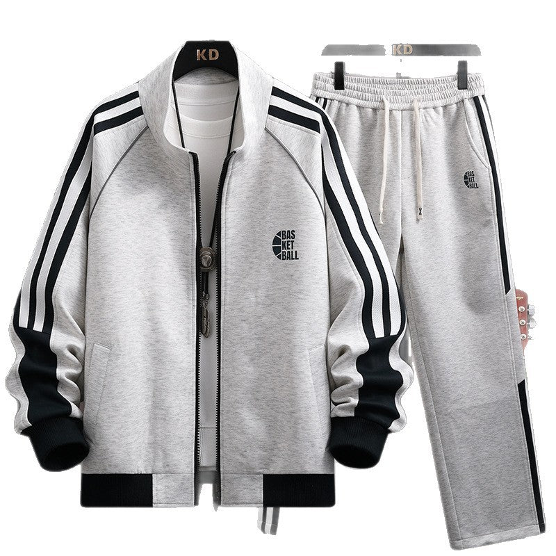 Men's  Zip-Up Stand Collar Hoodie Sweatpants Two-Piece Set