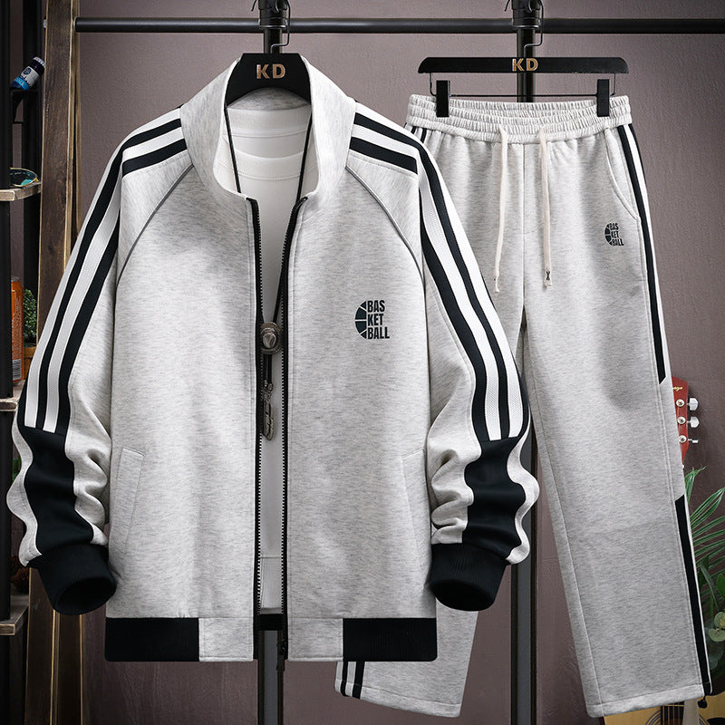 Men's  Zip-Up Stand Collar Hoodie Sweatpants Two-Piece Set