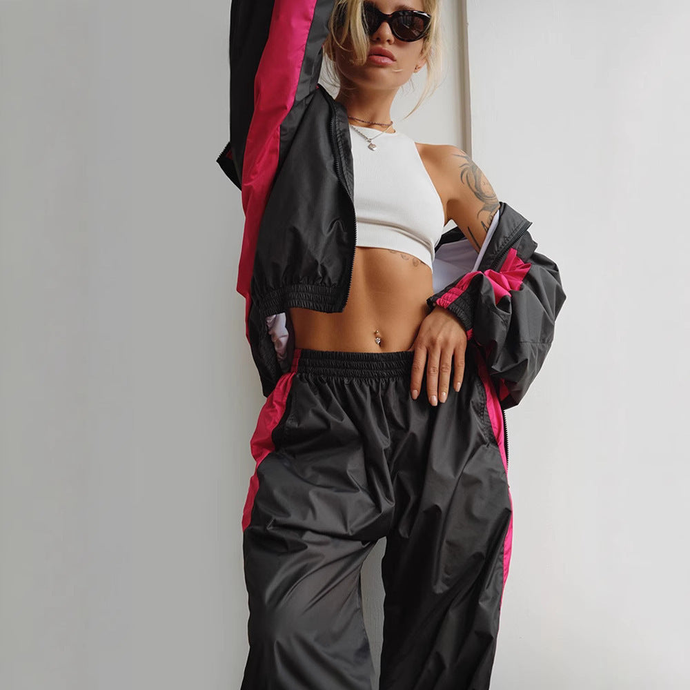 Fashionable Loose =Long Sleeve Zip-Up Cardigan with Contrast Top and Pants Set for Women