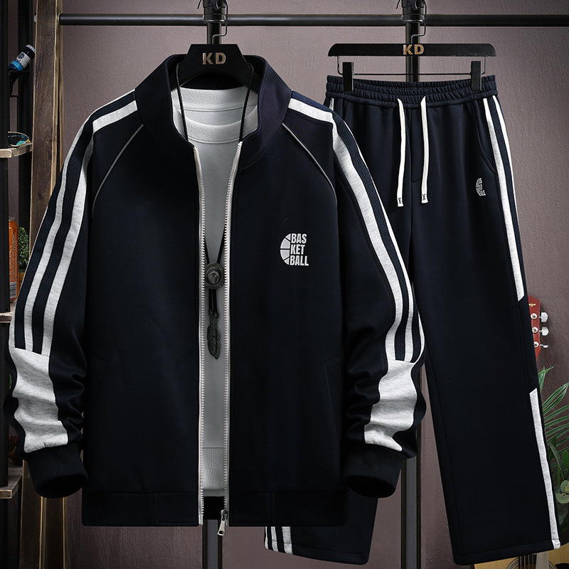 Men's  Zip-Up Stand Collar Hoodie Sweatpants Two-Piece Set