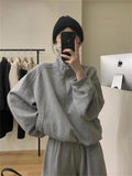 Fashion Trendy Women's Casual Sporty Outfit for Spring and Autumn, Loose Fit with Stand-Up Collar Hoodie and Matching Pants Two-Piece Set