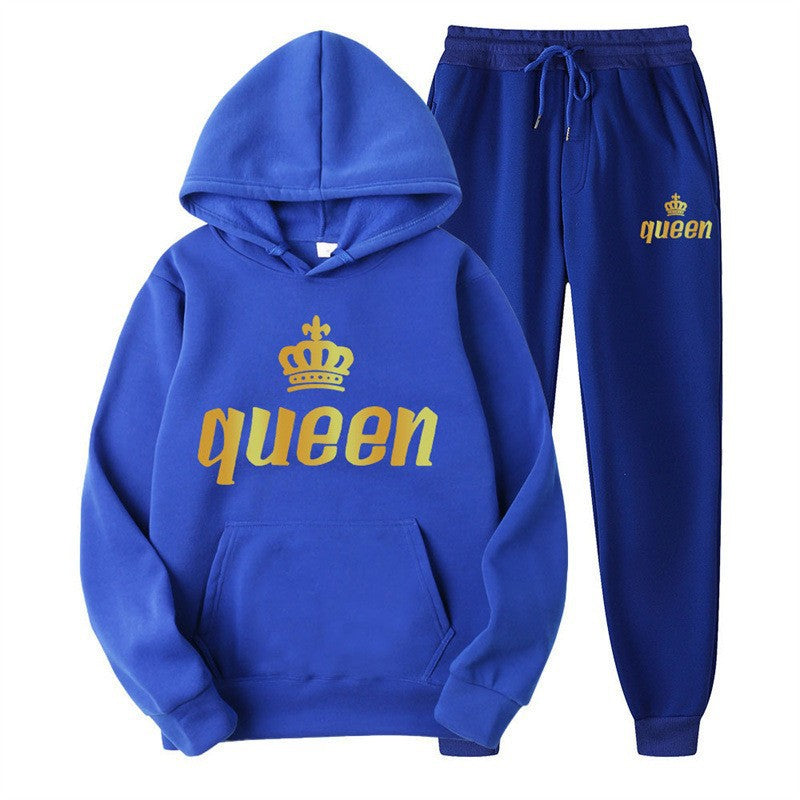 Fleece Lined Hoodie and Sweatpants Set for Men and Women,Print 2-Piece