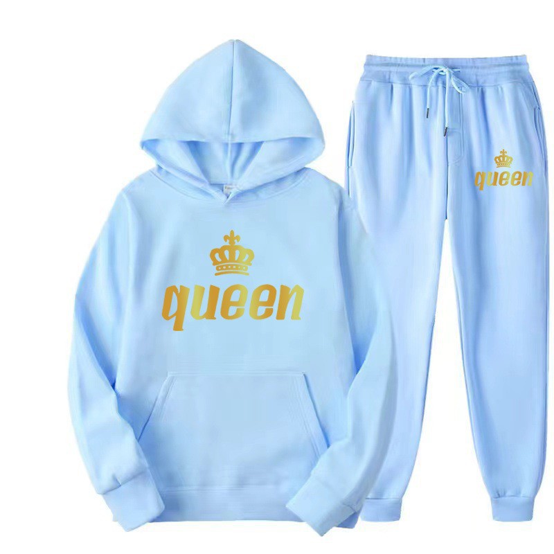 Fleece Lined Hoodie and Sweatpants Set for Men and Women,Print 2-Piece