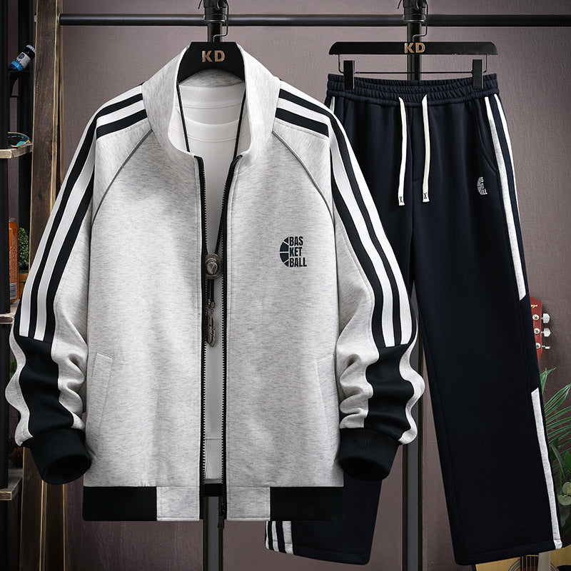 Men's  Zip-Up Stand Collar Hoodie Sweatpants Two-Piece Set
