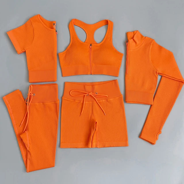 2/3/5PC Women's tracksuit Seamless Yoga Set Workout Sportswear Gym Clothing Drawstring High Waist  Leggings Fitness Sports Suits