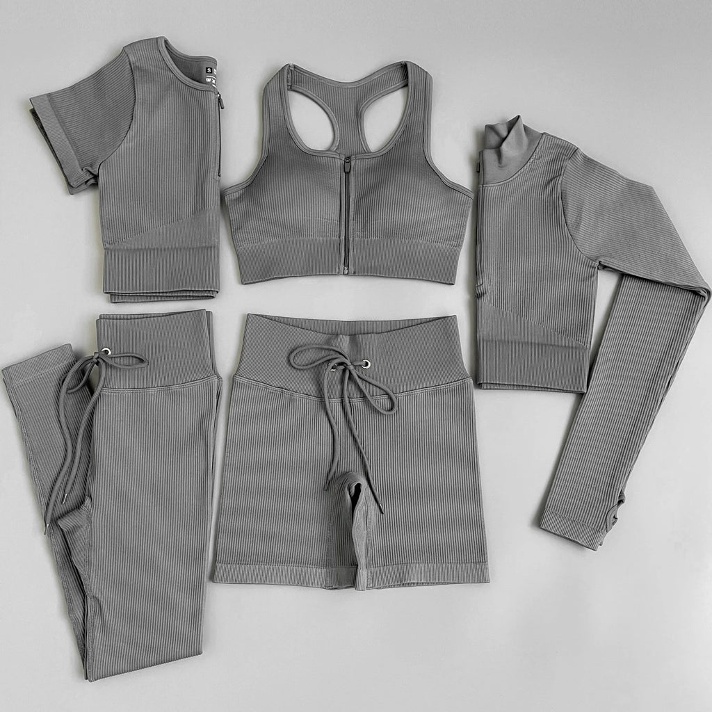 2/3/5PC Women's tracksuit Seamless Yoga Set Workout Sportswear Gym Clothing Drawstring High Waist  Leggings Fitness Sports Suits