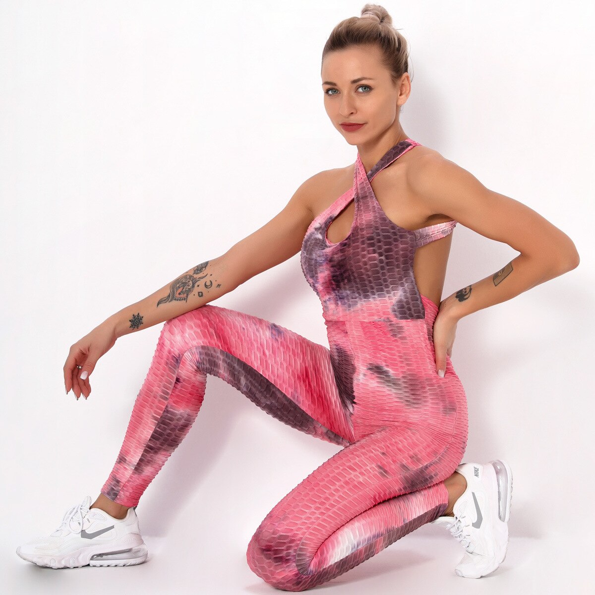 Women's Naked-feel Backless Yoga Bodysuit Sexy Sport Suit Printed Suit Jumpsuit Combinaison Gym Set