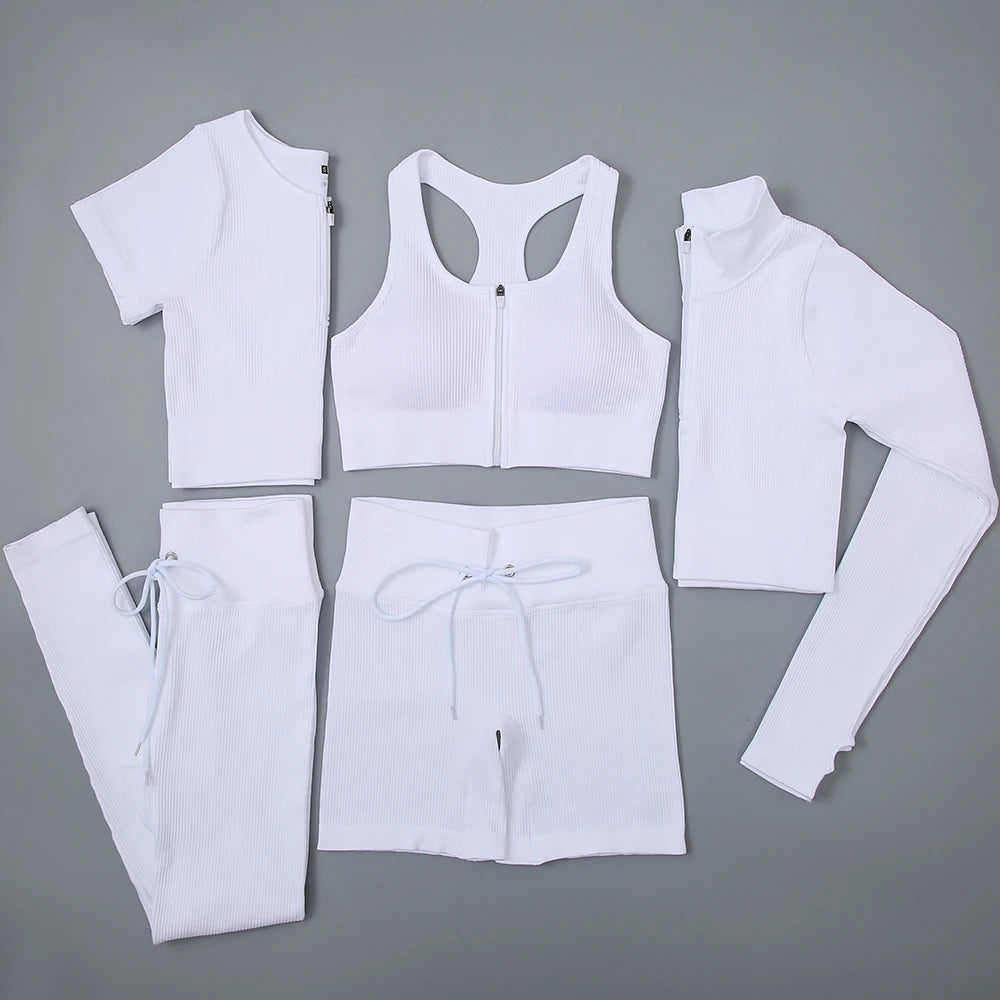 2/3/5PC Women's tracksuit Seamless Yoga Set Workout Sportswear Gym Clothing Drawstring High Waist  Leggings Fitness Sports Suits