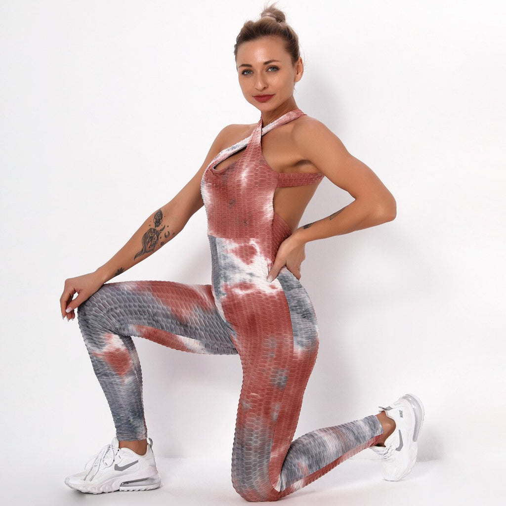 Women's Naked-feel Backless Yoga Bodysuit Sexy Sport Suit Printed Suit Jumpsuit Combinaison Gym Set