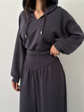 Casual Matching Set for Women, V-Neck Hooded Long Sleeve Sweatshirt and Casual Pants Two-Piece Set