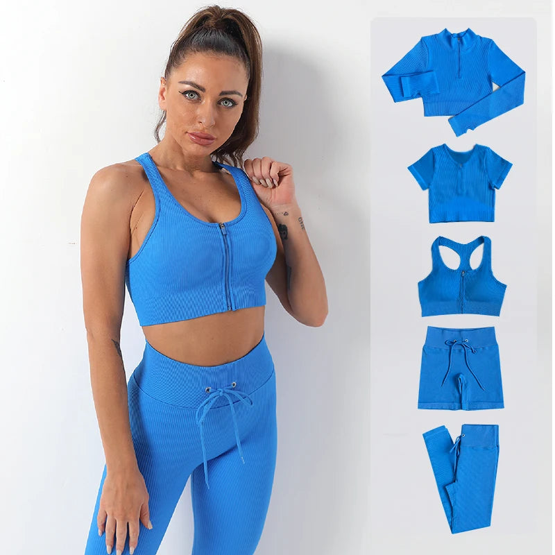 2/3/5PC Women's tracksuit Seamless Yoga Set Workout Sportswear Gym Clothing Drawstring High Waist  Leggings Fitness Sports Suits