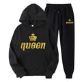 Fleece Lined Hoodie and Sweatpants Set for Men and Women,Print 2-Piece