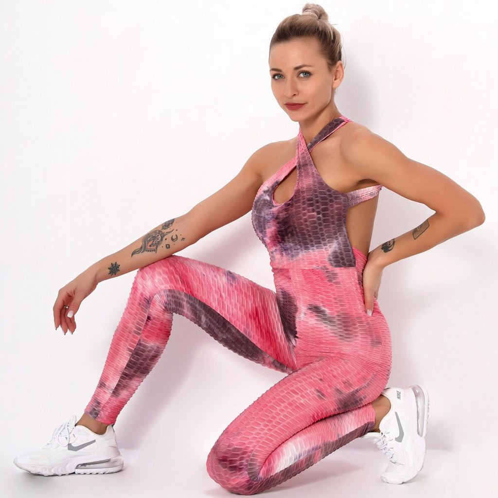 Women's Naked-feel Backless Yoga Bodysuit Sexy Sport Suit Printed Suit Jumpsuit Combinaison Gym Set