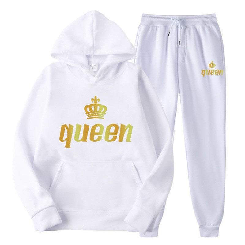 Fleece Lined Hoodie and Sweatpants Set for Men and Women,Print 2-Piece