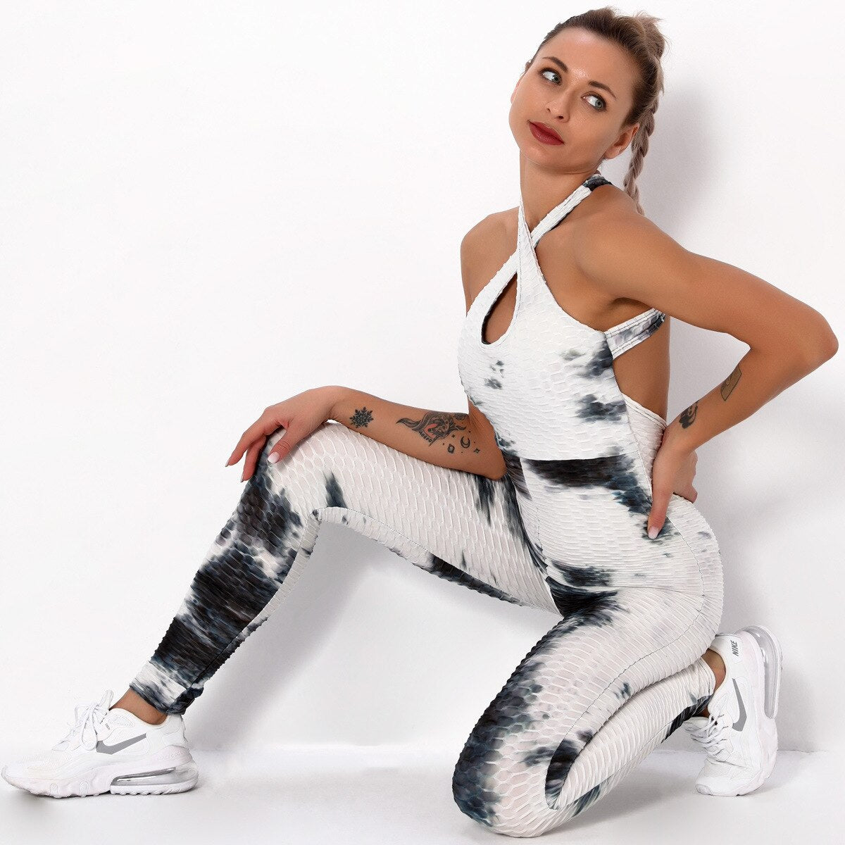 Women's Naked-feel Backless Yoga Bodysuit Sexy Sport Suit Printed Suit Jumpsuit Combinaison Gym Set