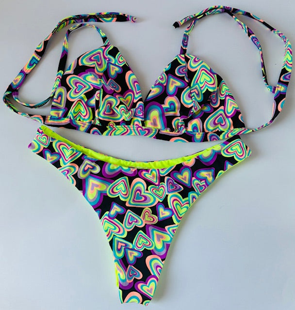 CONJUNTO NEGRO CORAZONES  TALLA S
