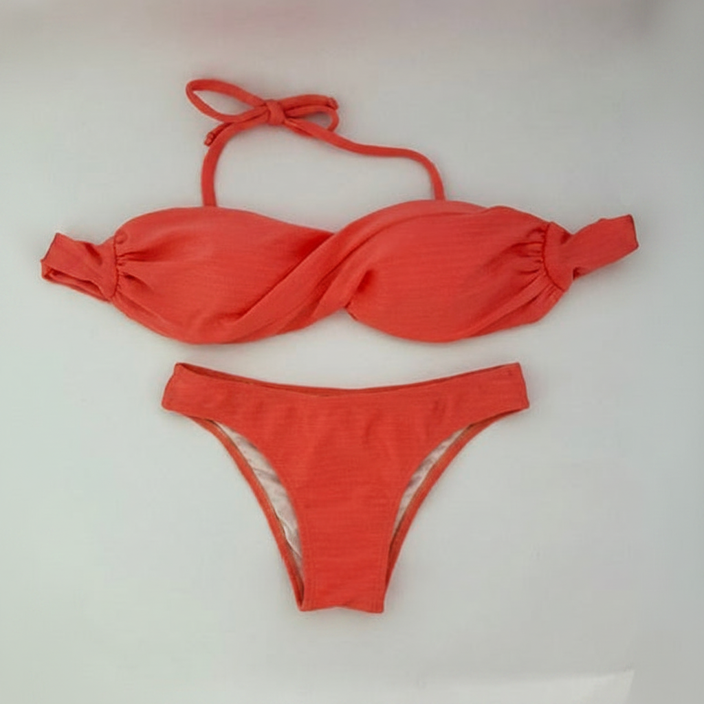 Bikini Naranja Pastel Lurex Fondo Blanco