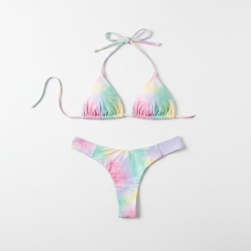 Bikini Pinceladas Pastel Fondo Blanco Sin Lazos