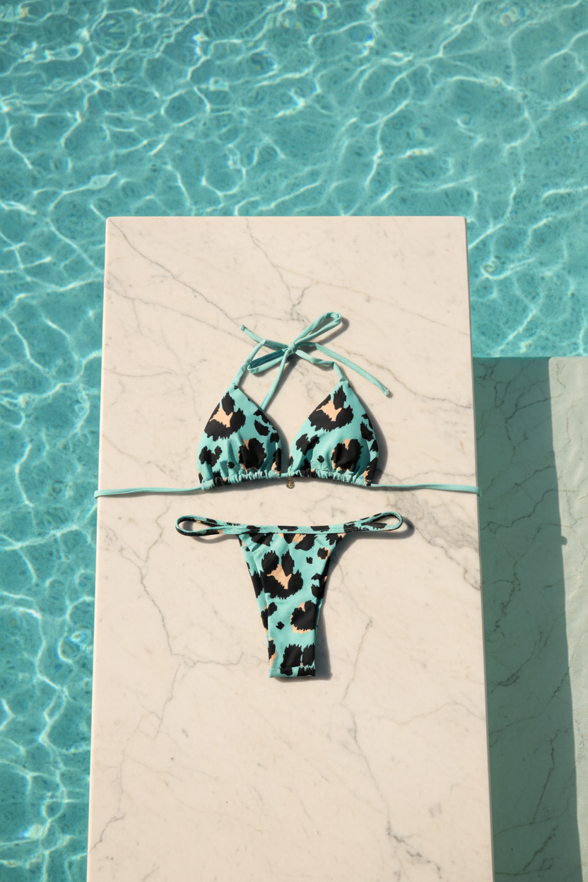 Leopardo azul editorial piscina