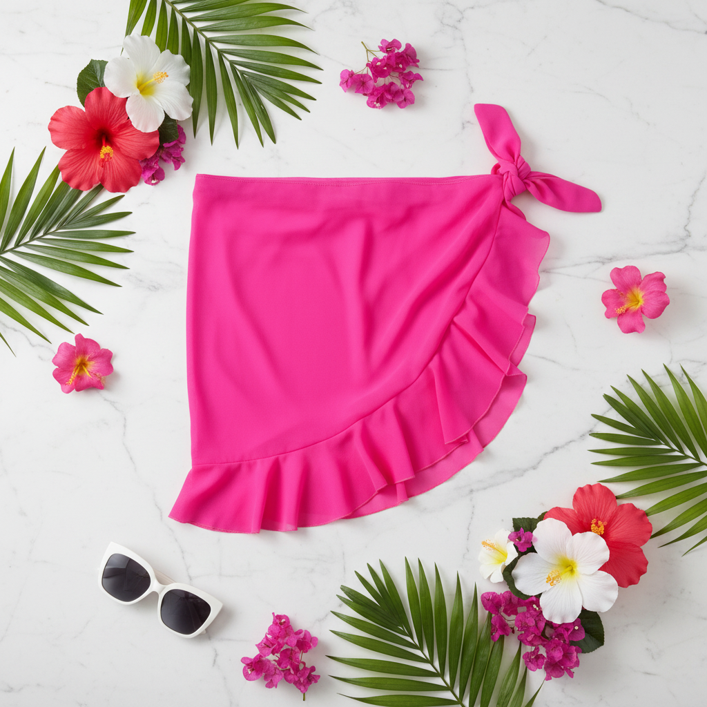 Pareo rosa flat lay aéreo