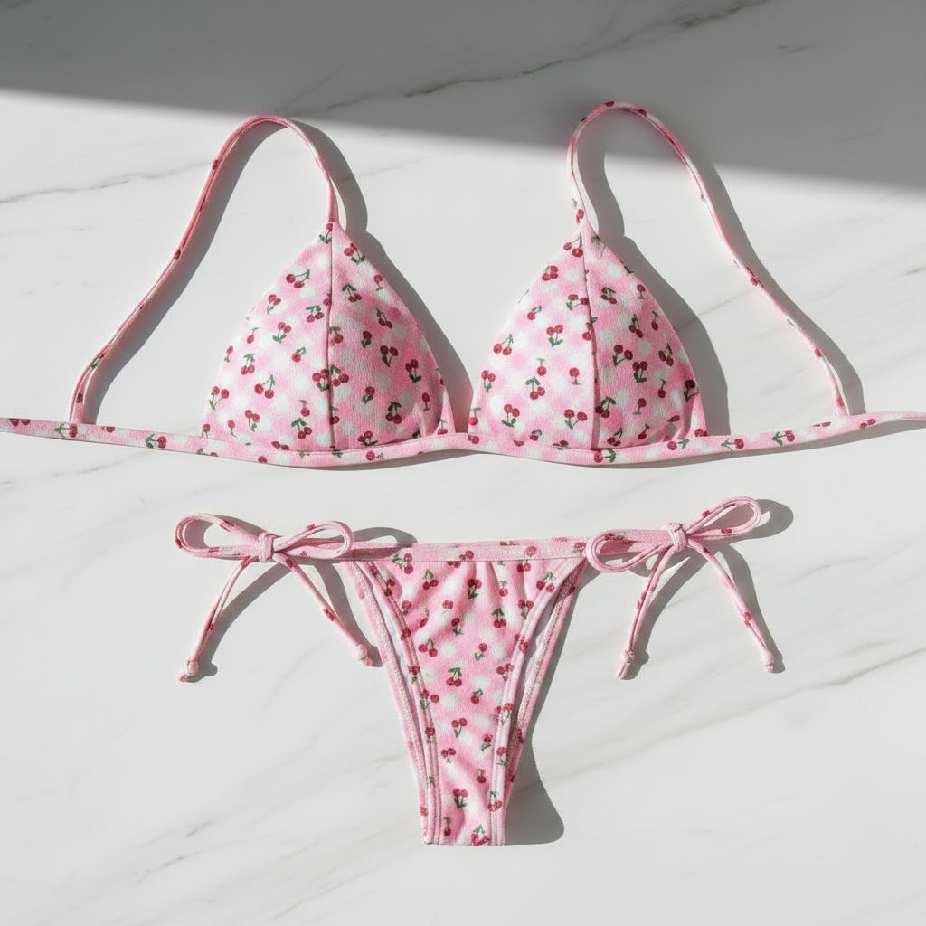 Conjunto Rosa Cerezas-Talla L — Mini Tanga Push Up